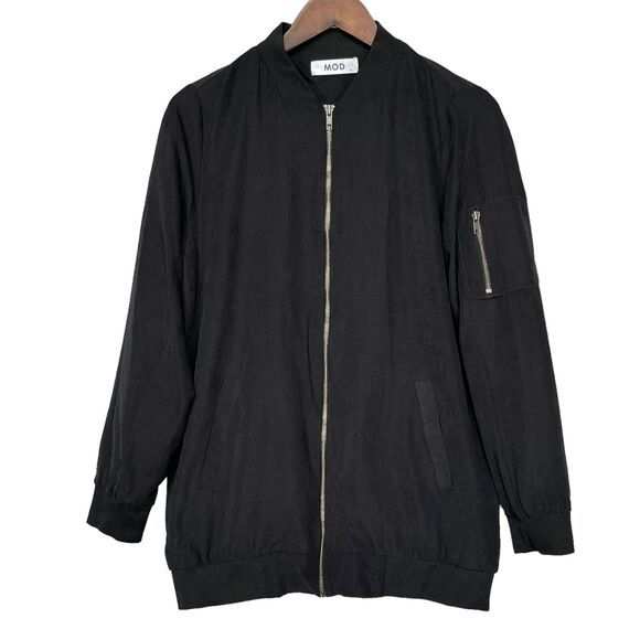 MOD Full-Zip Bomber Jacket Women Size M Black‎ Pockets Lined Style#31125 - Picture 1 of 12